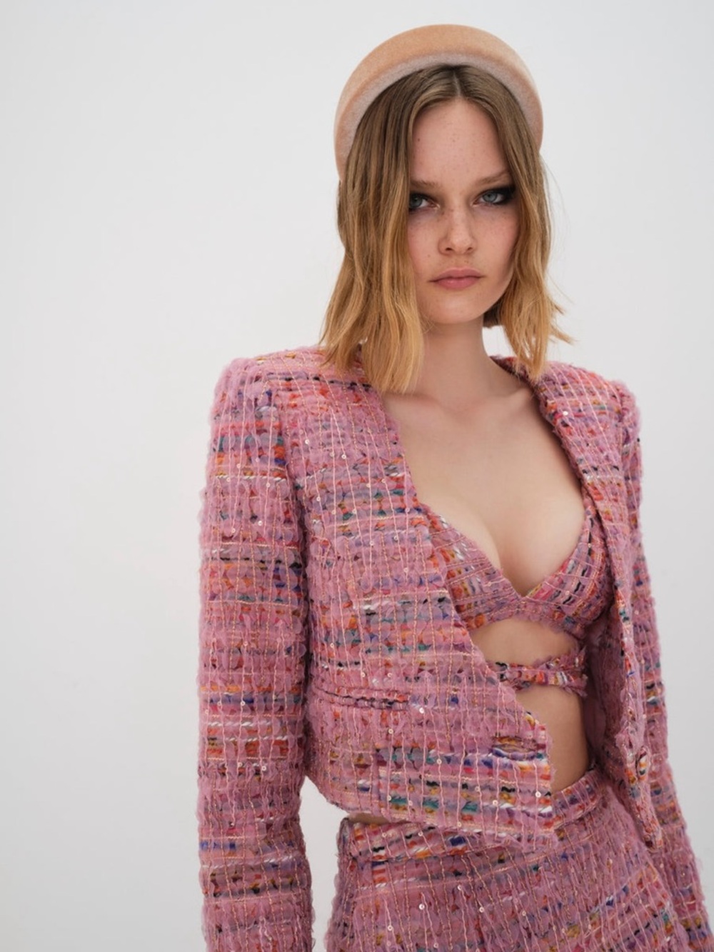 NWT For Love And Lemons ‘Dionne’ Bralette Top in Pink Multicolor Tweed Size M - Picture 3 of 16